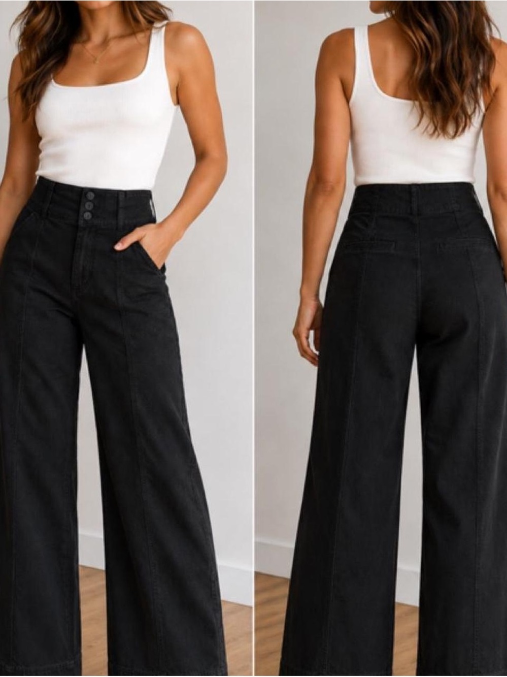 Anthropologie Pilcro High-Waist Wide Leg Black Chino Pants